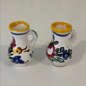 SET OF TWO mini ceramic pots Colorful Floral Miniature Vases pottery stamped